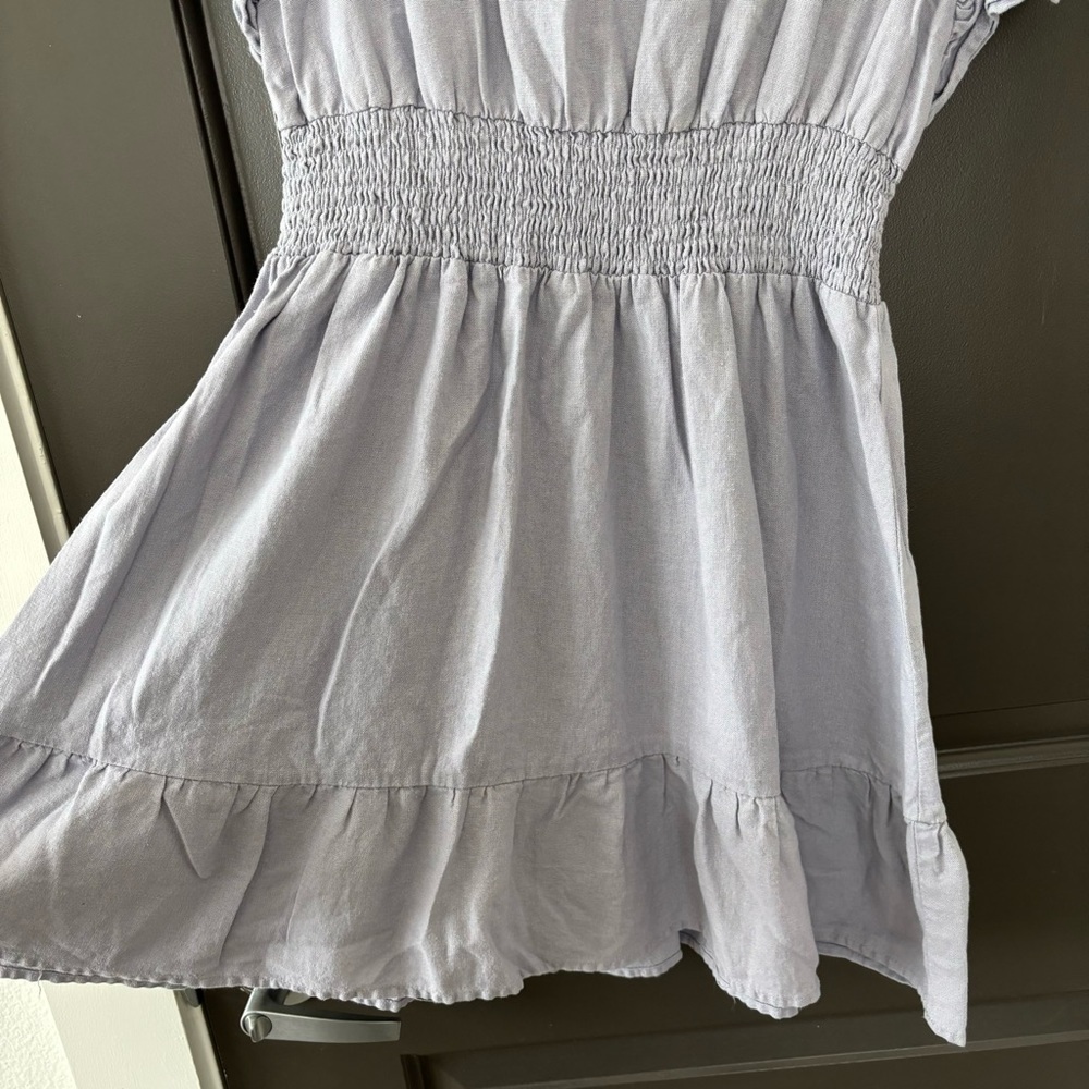 Nicole Miller Linen Lavender Ruffled Sleeveless Cinched Smocked Mini Dress S - Picture 8 of 8